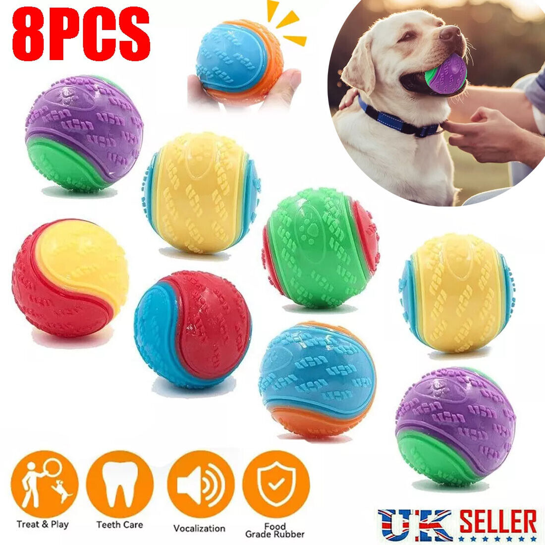 8 PCS Scooby-Doo Durable Squeaky Set Of Dog Balls For Teeth Cleaning Interactive